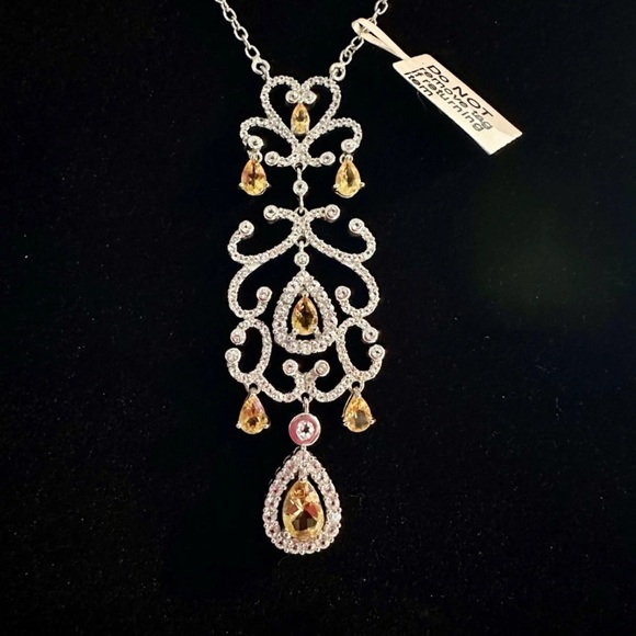CITRINE & WHITE TOPAZ 925 STERLING SILVER NECKLACE 18” Lot 209